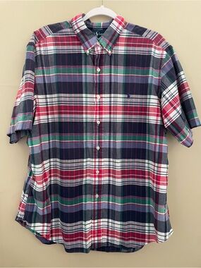 Polo by Ralph Lauren Blue Plaid Classic Fit Short Sleeve Button Down Shirt Sz XL